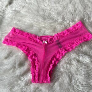 NWOT Victoria's Secret Vintage Hot Pink Lace Fishnet Lace-Up Corset Cheeky LARGE